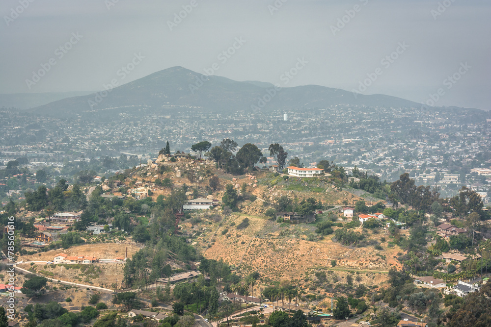 Hazy view from Mount Helix, in La Mesa, California.