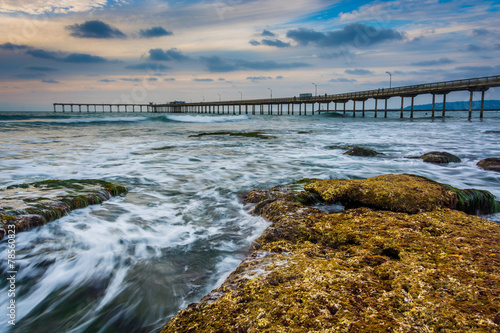 Wallpaper Mural Waves crashing on rocks and the fishing pier in Ocean Beach, Cal Torontodigital.ca