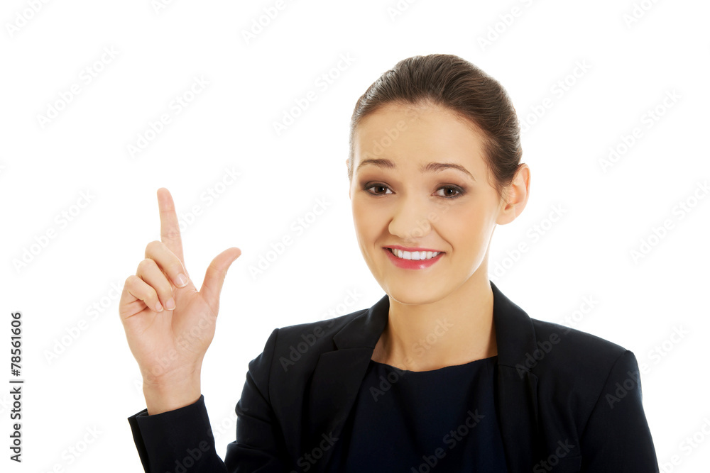 Businesswoman showing size with her fingers. Businesswoman showing size with her fingers.