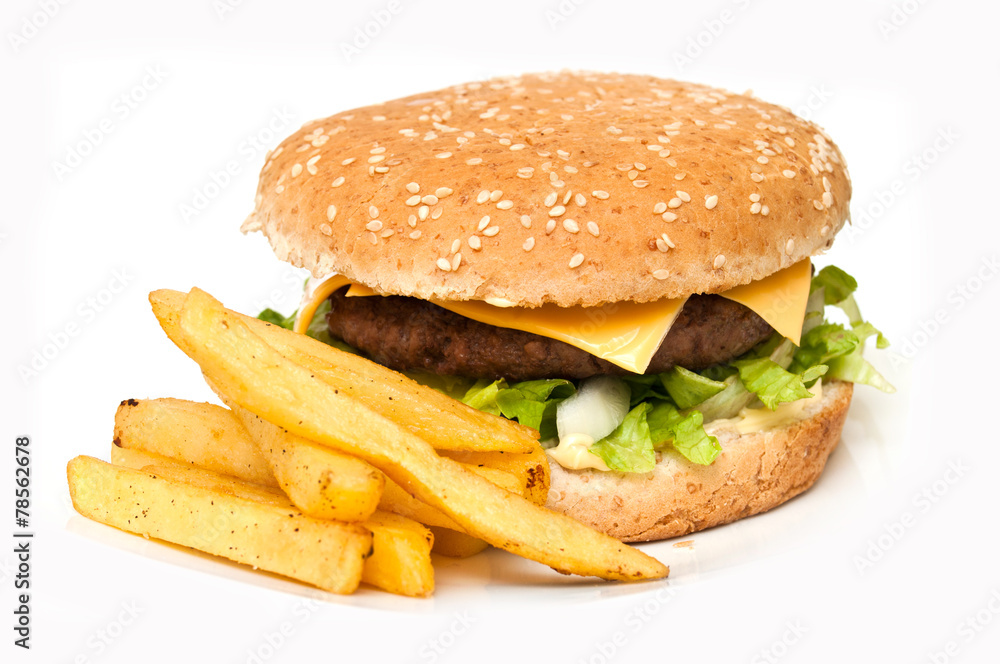 hamburger frites sur fond blanc hamburger frites sur fond blanc