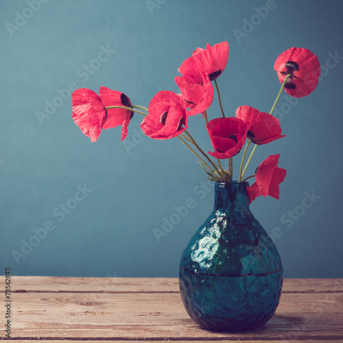 Poppy flower bouquet with retro filter effect