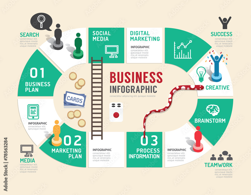 Business board game concept infographic step to successful,vecto