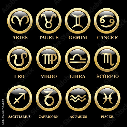 Set zodiac sign in circle frame