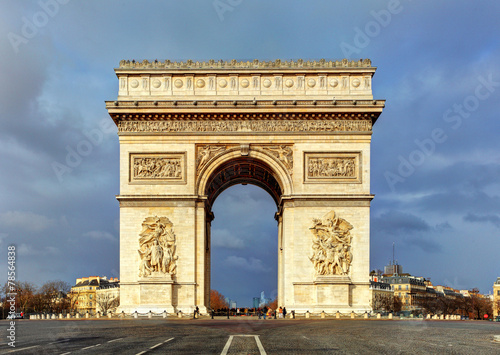 Arch of Triumph (Arc de Triomphe) with dramatic sky, Paris, Fran © TTstudio