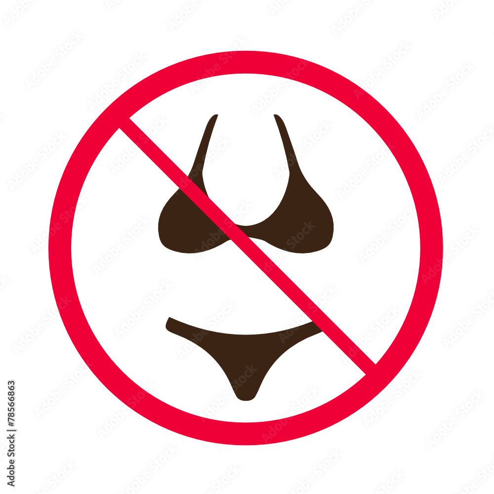 No entry in swimsuits sign. No beach clothes. Naturism sign Stock