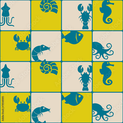 seamless background with sea food and products