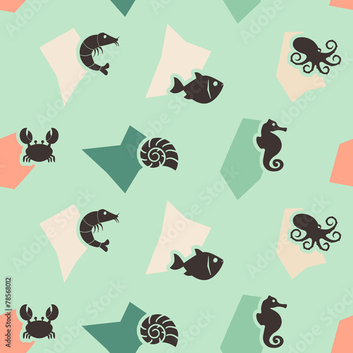 seamless background with sea food and products