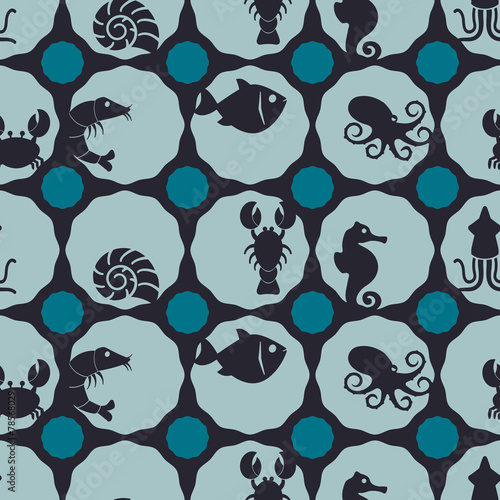 seamless background with sea food and products