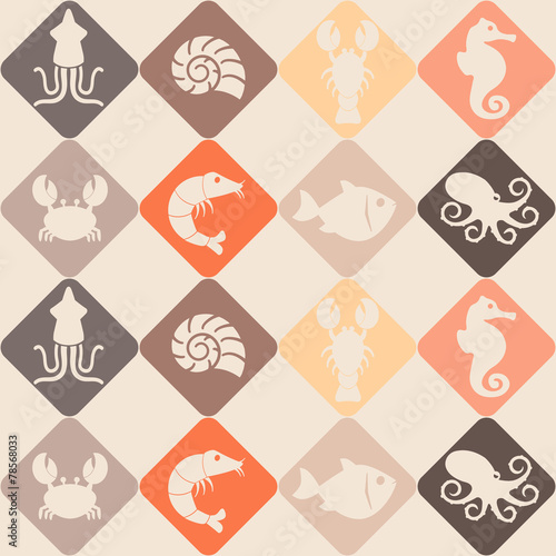 seamless background with sea food and products