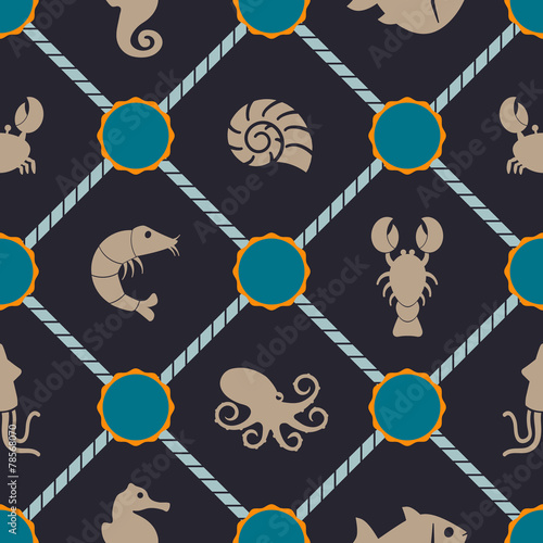 seamless background with sea food and products