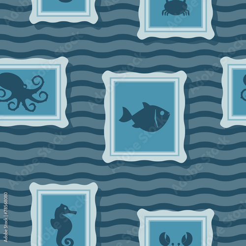 seamless background with sea food and products