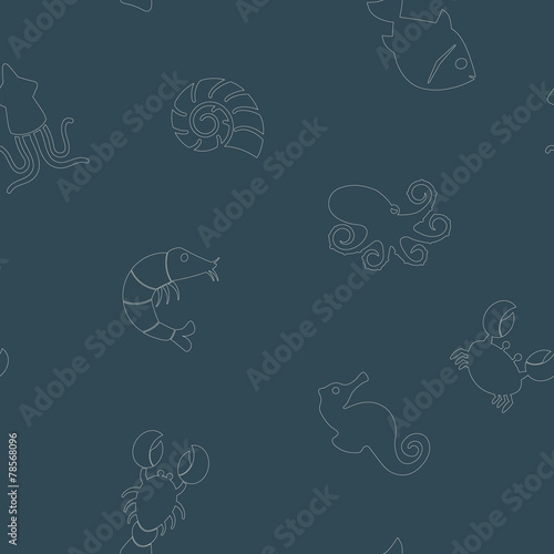 seamless background with sea food and products