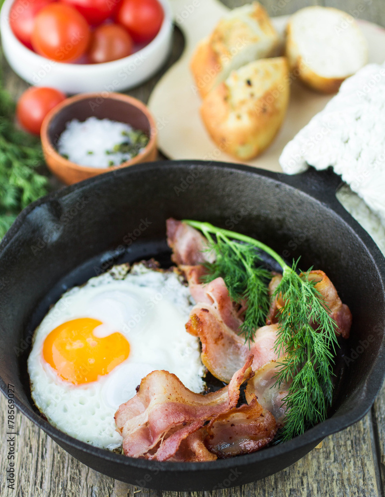 fried eggs with bacon on a frying pan fried eggs with bacon on a frying pan