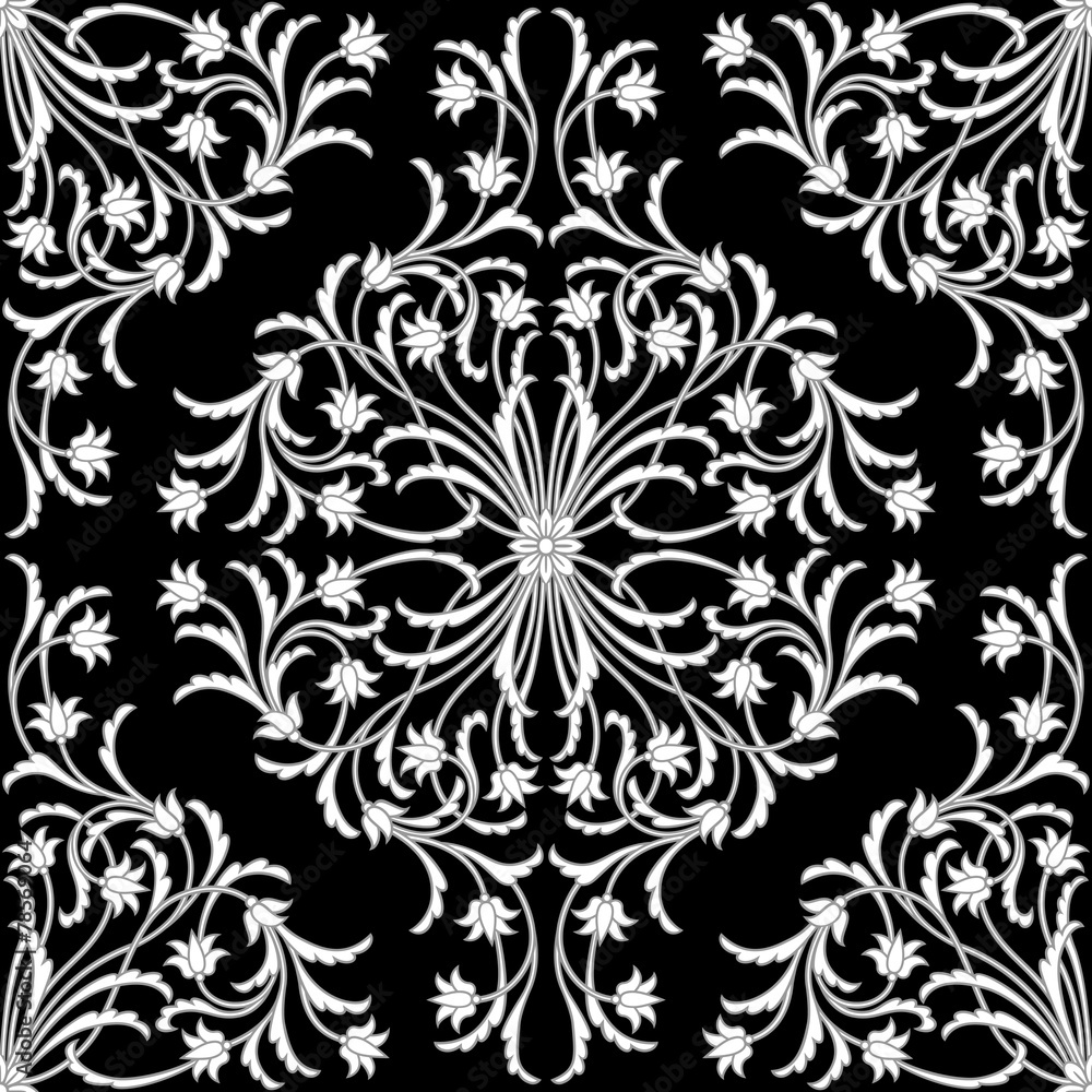 seamless damask ornament on blask background seamless damask ornament on blask background