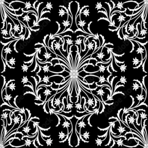 seamless damask ornament on blask background