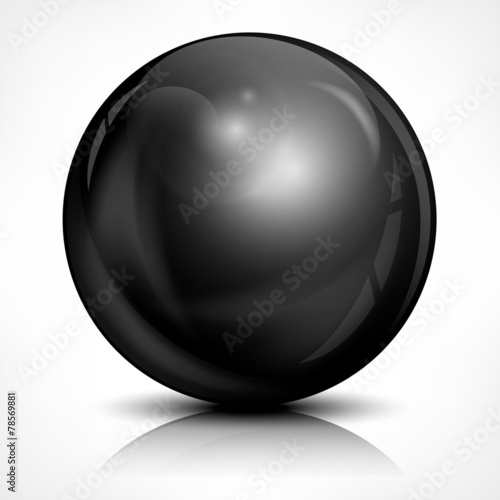 Metallic black ball on white, vector illustration