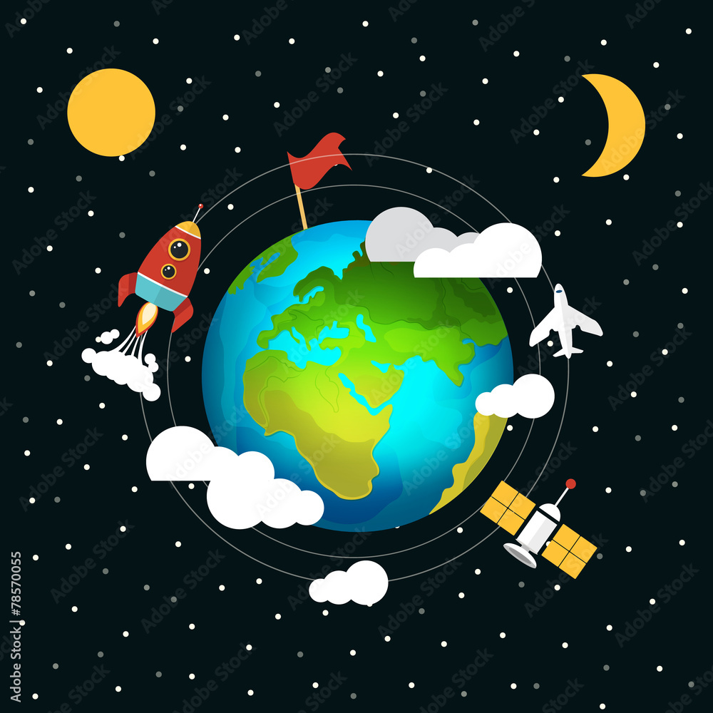 Fototapeta premium Vector space flat illustration
