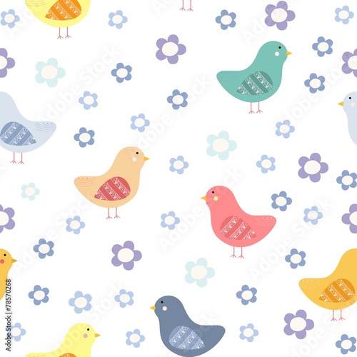 Seamless floral pattern with birds