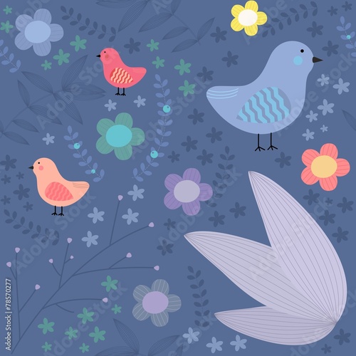 Seamless floral pattern with birds