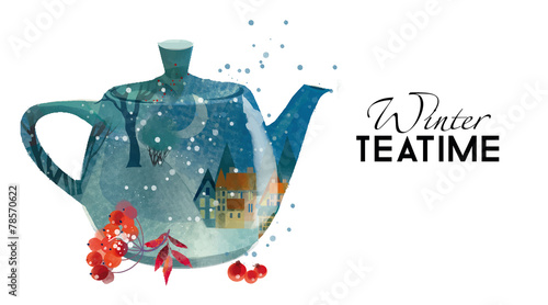 Season Tea Time. Watercolor vector painting