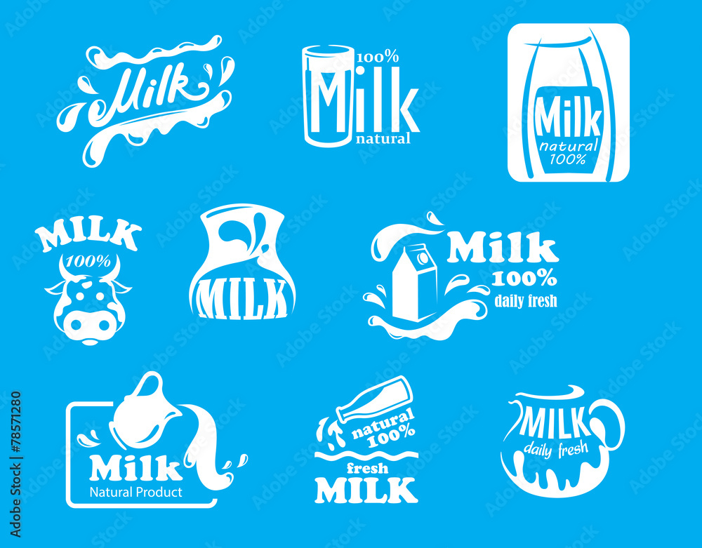 Blue and white milk symbols, icons or logos Stock Vector | Adobe Stock