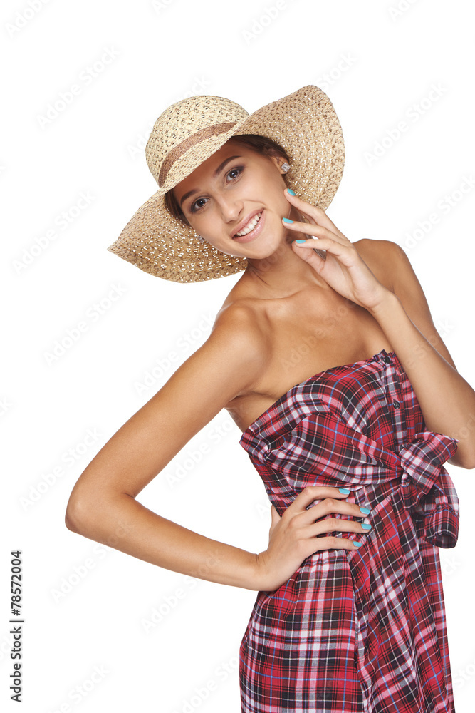 Happy young woman portrait in country style Happy young woman portrait in country style