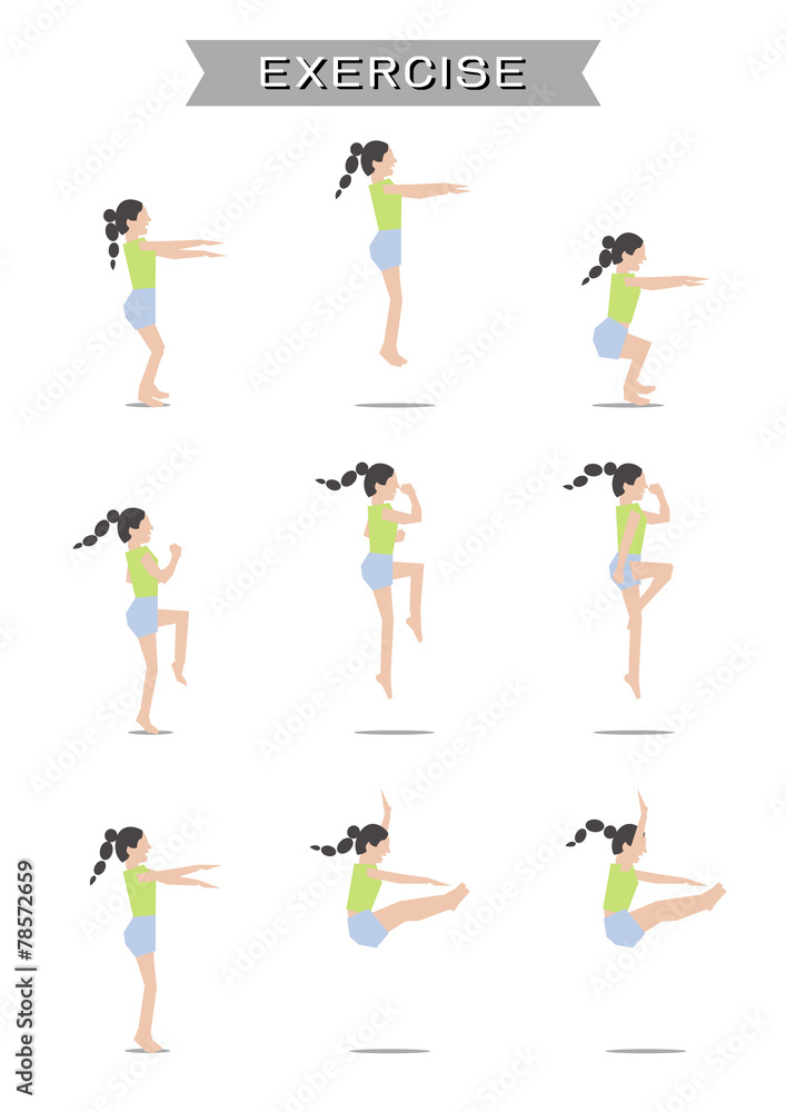 Women exercising set on white background