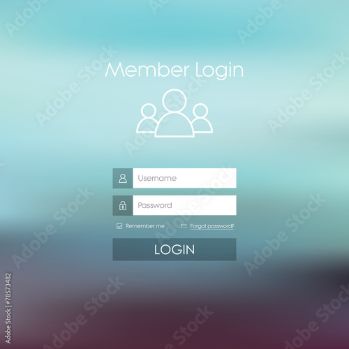 Login form menu with simple line icons. Blurred background