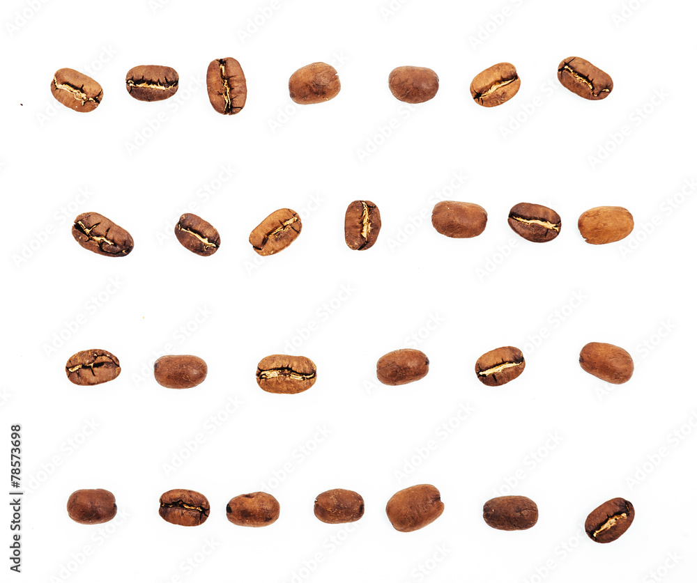 coffee beans isolated on white background. roasted coffee beans