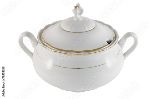 Foto White porcelain tureen with lid