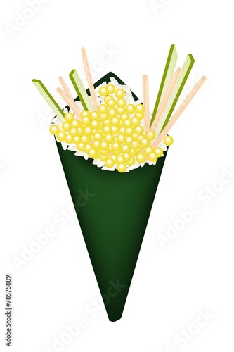 Yellow Tobiko Temaki with Cucumber and Carrot