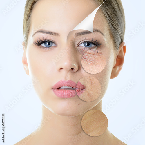 anti-aging concept, portrait of beautiful woman with problem and photo