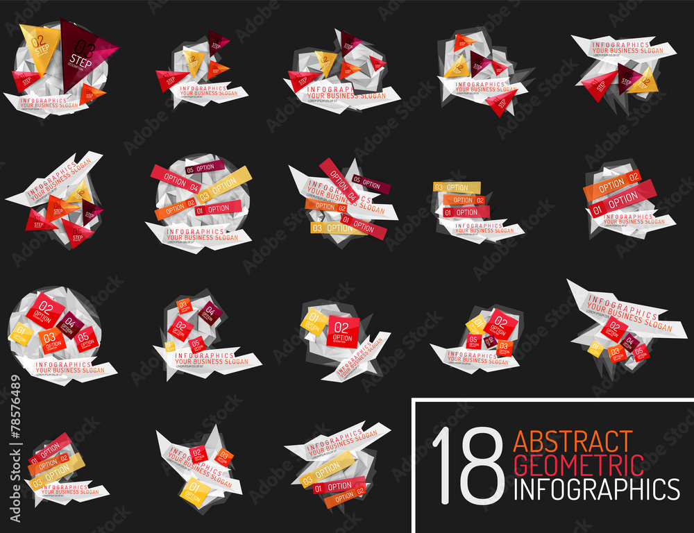 Set of modern polygonal origami paper infographics
