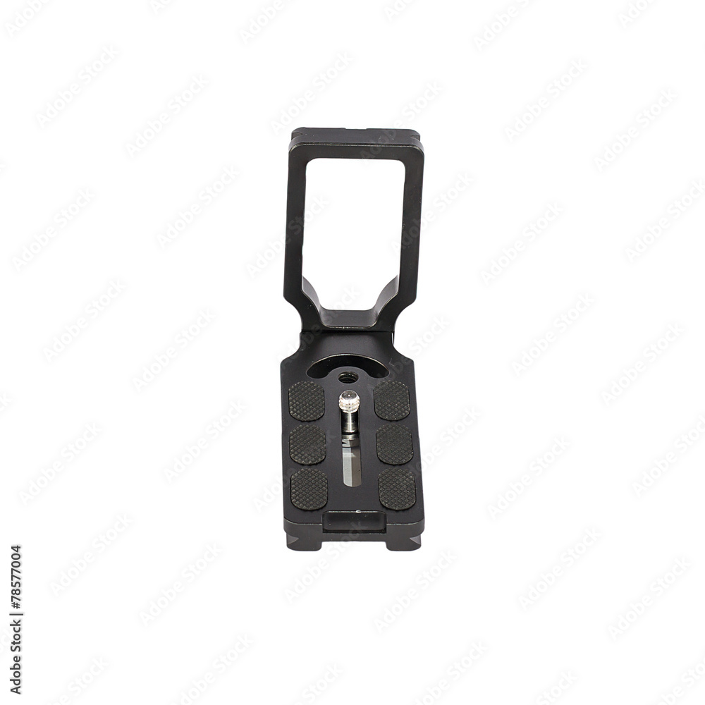 Camera l-plate At the base of the camera isolated on white backg Camera l-plate At the base of the camera isolated on white backg
