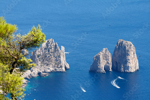 beautiful view of Capri, sea and Faraglioni, Italy