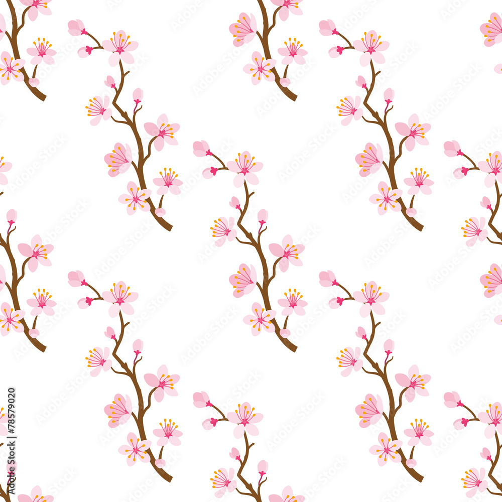 Fototapeta premium Cherry blossom twig -Seamless pattern