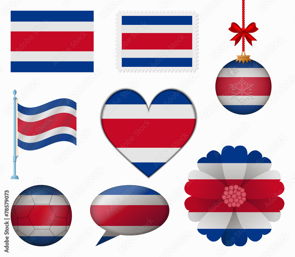 Costa Rica flag set of 8 items vector Costa Rica flag set of 8 items vector