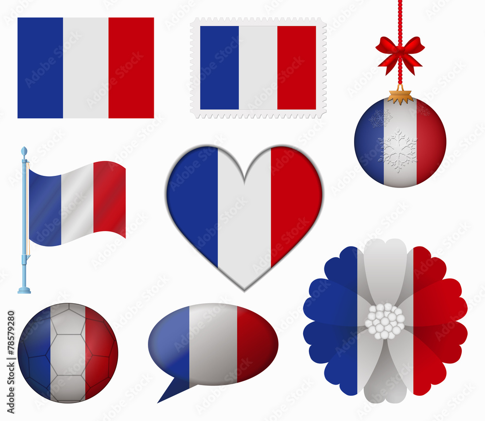 France flag set of 8 items vector France flag set of 8 items vector