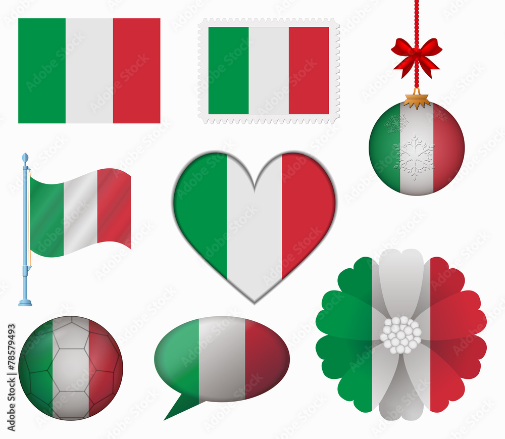 Italy flag set of 8 items vector Italy flag set of 8 items vector