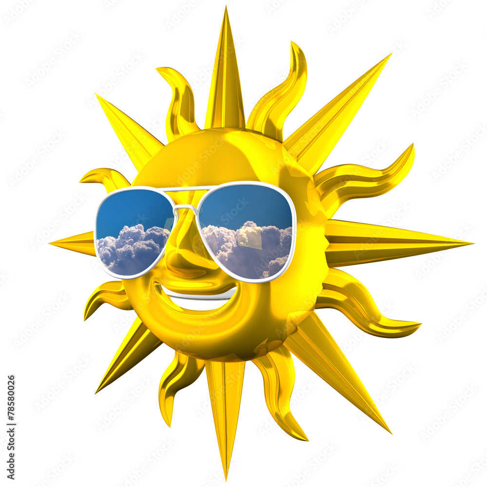 Golden Smiling Sun With Sunglasses Golden Smiling Sun With Sunglasses