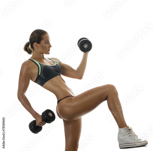 fitness woman working out with dumbbell