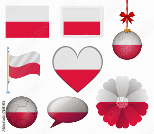 Poland flag set of 8 items vector