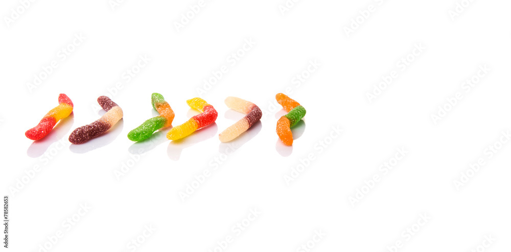 Colorful sugar jelly candy strip over white background Colorful sugar jelly candy strip over white background