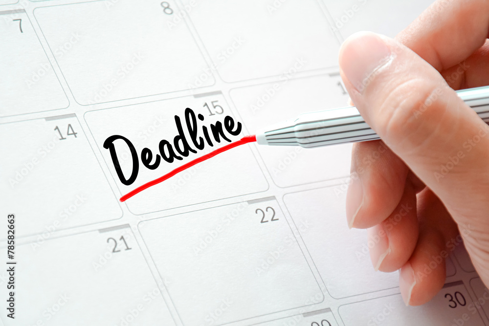 Deadline text on the calendar (or desk planner) Deadline text on the calendar (or desk planner)