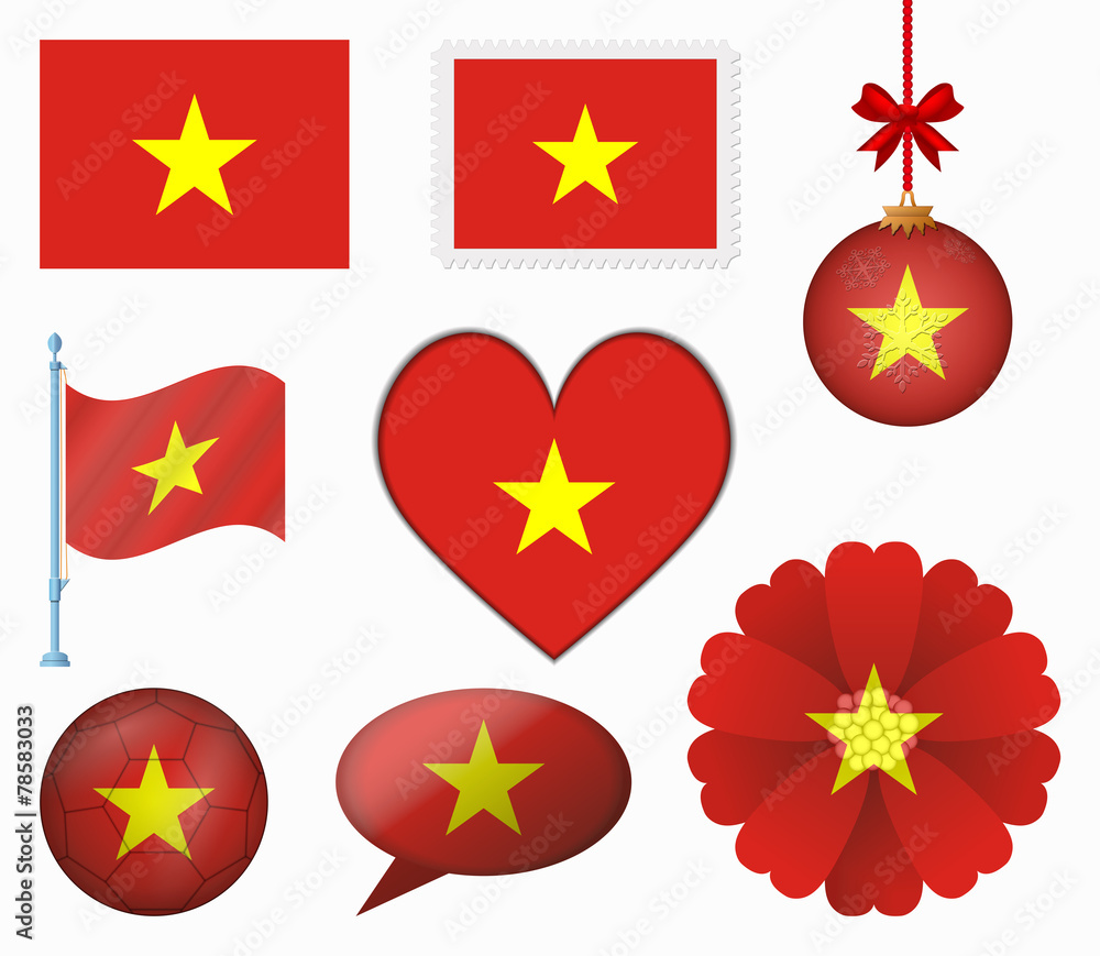 Vietnam flag set of 8 items vector Vietnam flag set of 8 items vector