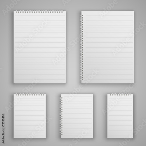 Set blank realistic spiral notepad