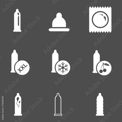 Vector Set of Condom Icons. Types of Condoms.