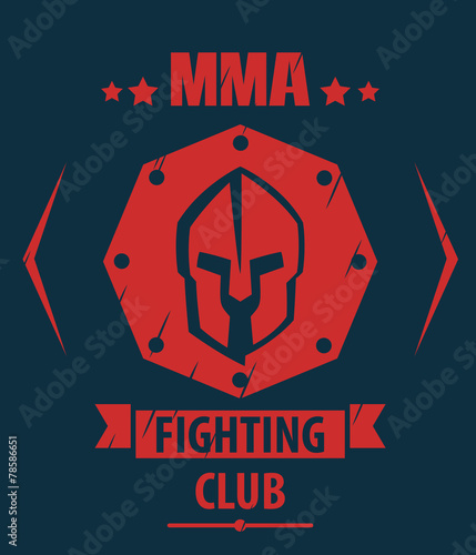 MMA Fighting Club scratched emblem with spartan helmet, vector