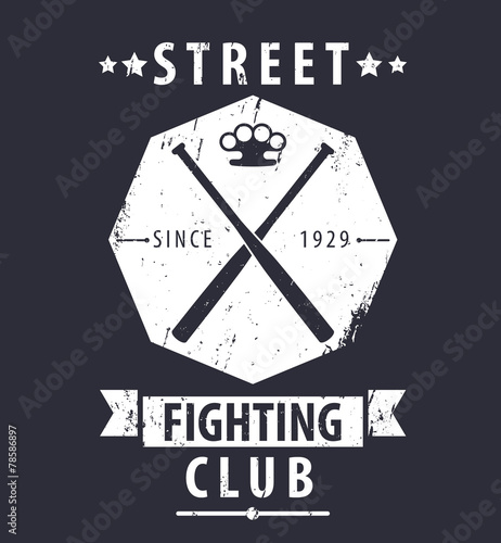 Street Fighting Club grunge emblem with crossed bats