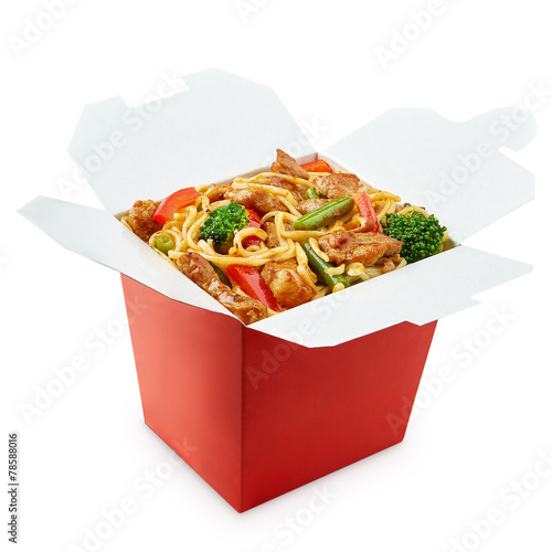 Perfect wok noodles box with chopsticks